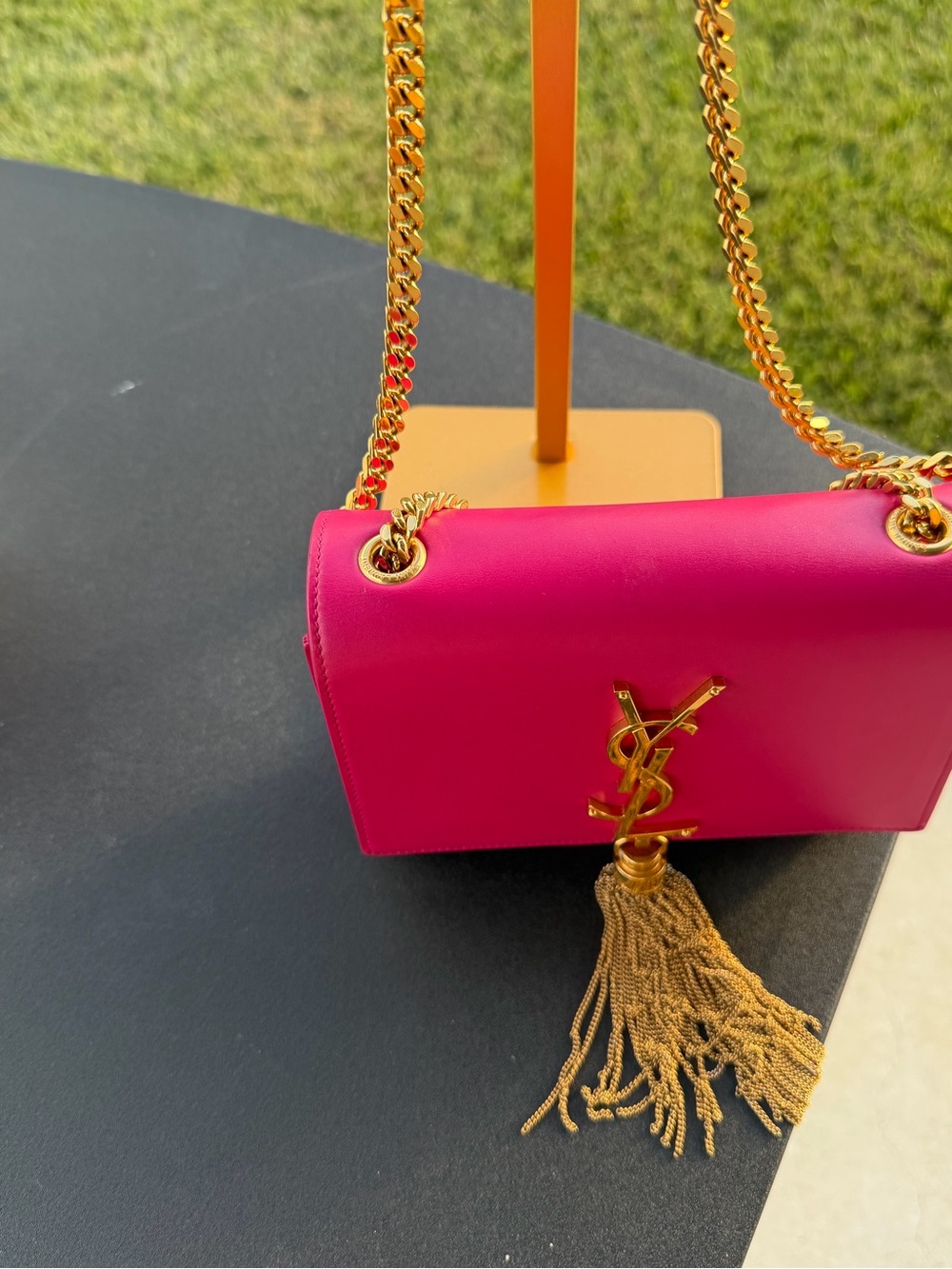 Saint Laurent Hot Pink Leather Tassel Chain Wallet with Gold Hardware - Picture 4 of 16